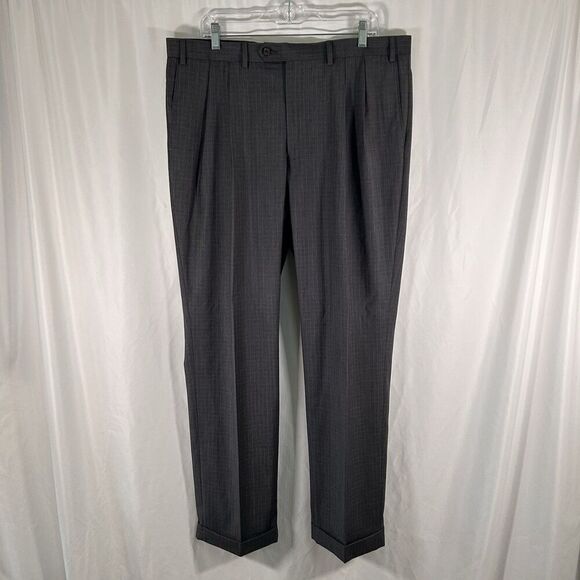 Ralph Ralph Lauren Dress Pants Men's 38x32 Grey Plaid Pleated Pockets Button Zip - Picture 1 of 8